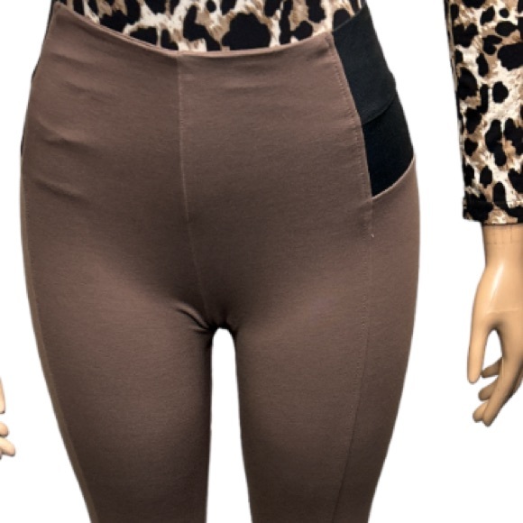 Nina Rossi Casual Ponte Leggings Pants, High Waist Brown Black size S NWOT - Picture 6 of 14